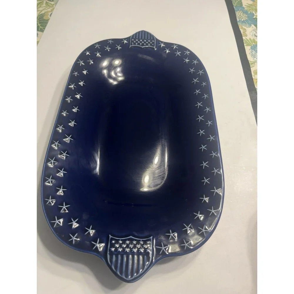 Longaberger Pottery Proudly American Cobalt Blue Stars Platter / Serving Tray